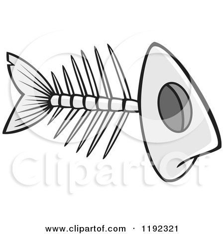 Grayscale Fish Bone Skeleton Cartoon Posters, Art Prints