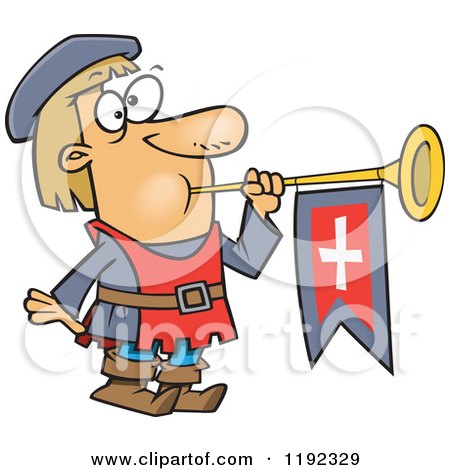 Cartoon of a Herald Blowing a Horn - Royalty Free Vector Clipart by toonaday