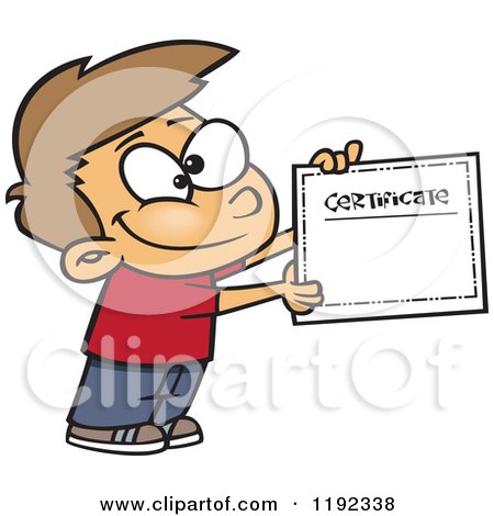 Cartoon of a Proud Caucasian School Boy Holding a Certificate of Achievement - Royalty Free Vector Clipart by toonaday