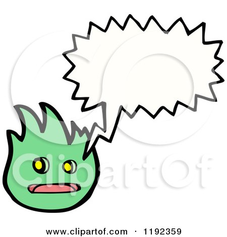 Cartoon of a Green Flame Speaking - Royalty Free Vector Illustration by lineartestpilot