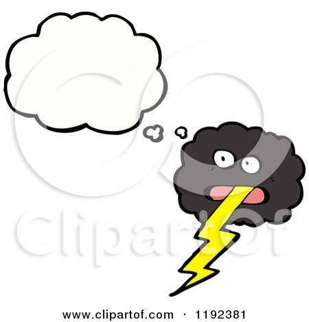 Cartoon of a Storm Cloud with a Lightning Bolt Thinking - Royalty Free Vector Illustration by lineartestpilot
