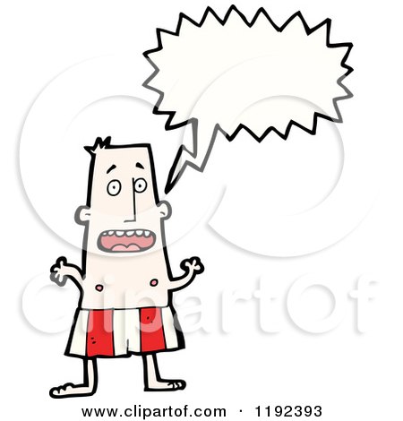 Cartoon of a Man Wearing Swim Trunks Speaking - Royalty Free Vector Illustration by lineartestpilot