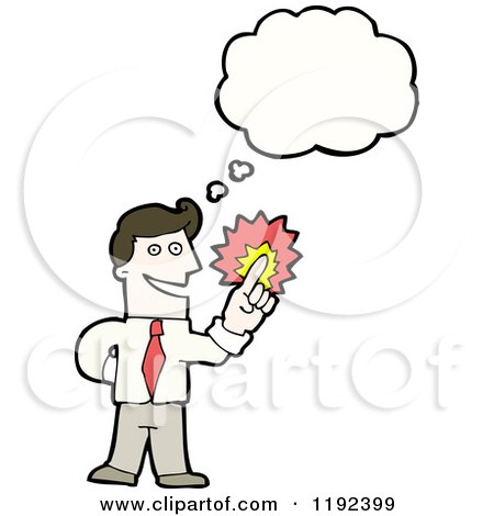 Cartoon of a May with a Firey Pointer FingerThinking - Royalty Free Vector Illustration by lineartestpilot