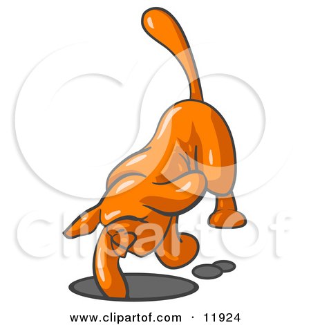 Scared Orange Tick Hound Dog Digging a Hole Clipart Illustration by Leo Blanchette