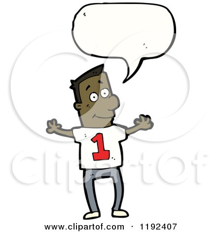 Cartoon of a Man Wearing a Shirt with the Number 1 Speaking - Royalty Free Vector Illustration by lineartestpilot