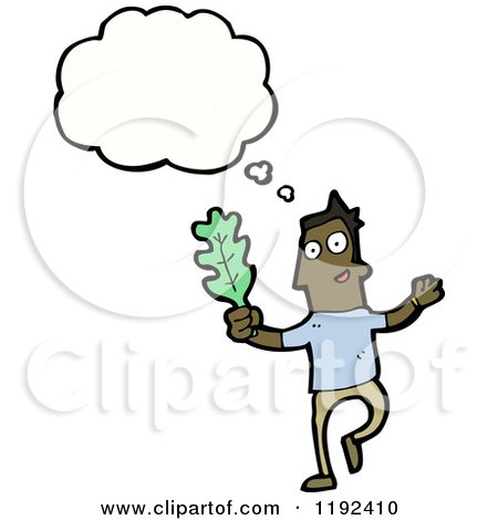 Cartoon of a Black Man Holding a Leaf - Royalty Free Vector Illustration by lineartestpilot