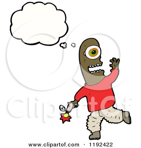 Cartoon of a Cyclops Running and Thinking - Royalty Free Vector Illustration by lineartestpilot