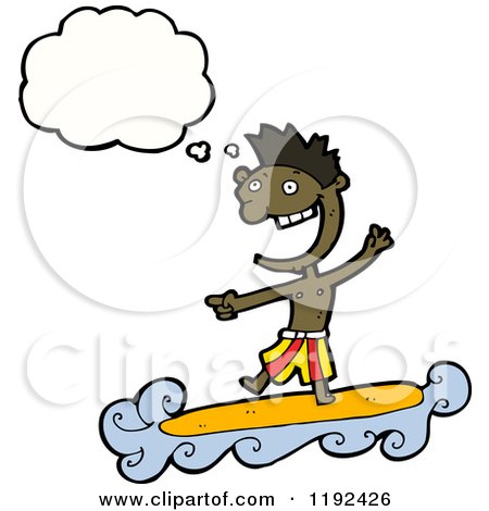 Cartoon of a Black Boy Surfing and Thinking - Royalty Free Vector Illustration by lineartestpilot