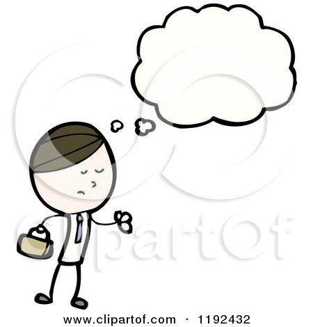 Cartoon of a Stick Businessman Thinking - Royalty Free Vector Illustration by lineartestpilot