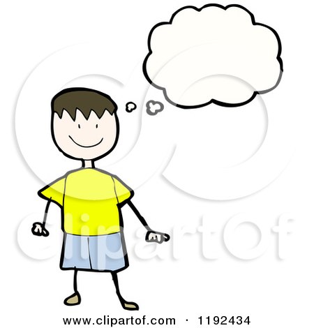 Cartoon of a Stick Boy Thinking - Royalty Free Vector Illustration by lineartestpilot