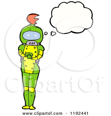 Cartoon of a Robot Thinking - Royalty Free Vector Illustration by lineartestpilot