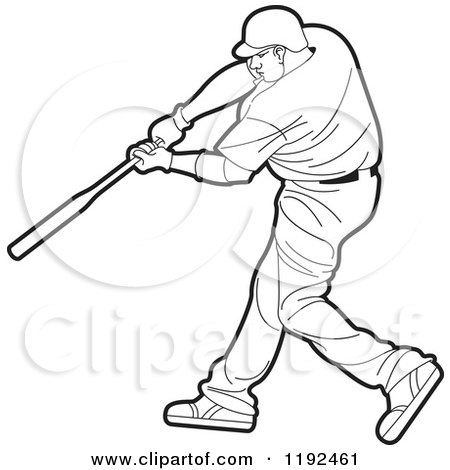 Clipart of a Swinging Black and White Baseball Player - Royalty Free Vector Illustration by Lal Perera