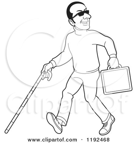 Clipart of a Happy Black and White Blind Man with a Cane and Briefcase 2 - Royalty Free Vector Illustration by Lal Perera