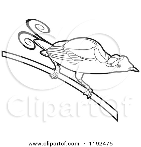 Clipart of an Exotic Black and White Bird on a Stem - Royalty Free Vector Illustration by Lal Perera