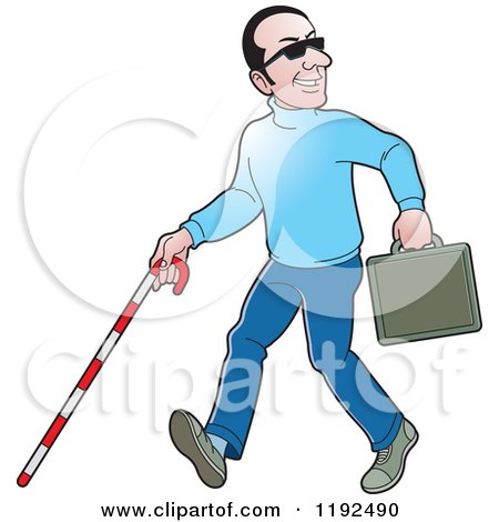 Clipart of a Happy Caucasian Blind Man with a Cane and Briefcase - Royalty Free Vector Illustration by Lal Perera