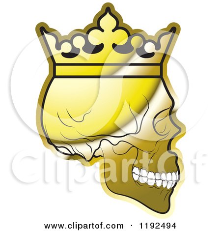 Clipart of a Gold Skull Wearing a Crown in Profile - Royalty Free Vector Illustration by Lal Perera