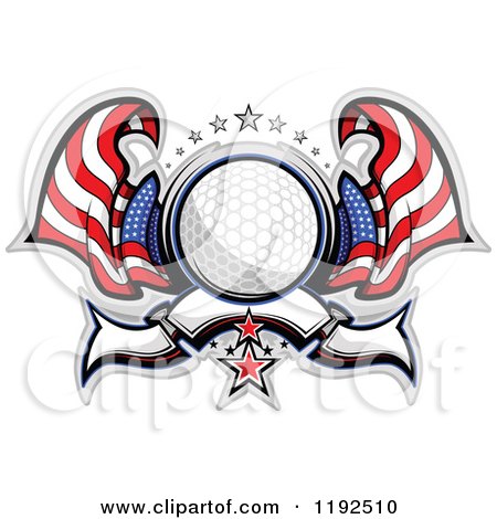 Clipart of a Patriotic Golf Ball with Two American Flags Stars and a Banner - Royalty Free Vector Illustration by Chromaco