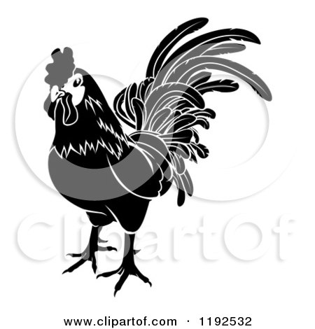 Clipart of a Black and White Chinese Zodiac Rooster - Royalty Free Vector Illustration by AtStockIllustration