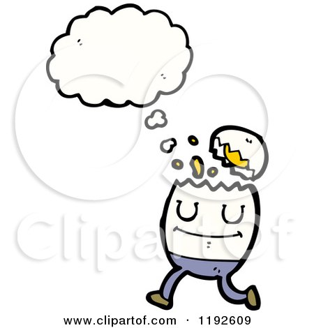 Cartoon of an Egg Man with a Cracked Shell Thinking - Royalty Free Vector Illustration by lineartestpilot