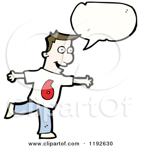 Cartoon of a Man Wearing a Shirt with the Number 6 Speaking - Royalty Free Vector Illustration by lineartestpilot