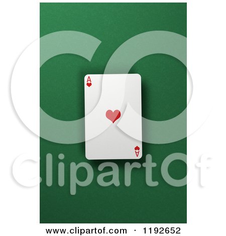 Clipart of a 3d Ace of Hearts Playing Card over a Green Felt Surface - Royalty Free CGI Illustration by stockillustrations