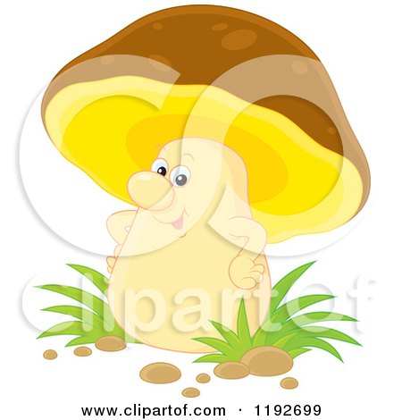 Cartoon of a Happy Brown and Yellow Mushroom Character with His Hands on His Hips - Royalty Free Vector Clipart by Alex Bannykh