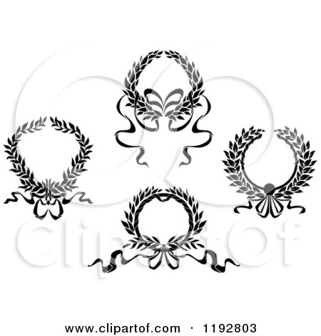 Clipart of Black and White Laurel Wreaths with Bows and Ribbons - Royalty Free Vector Illustration by Vector Tradition SM