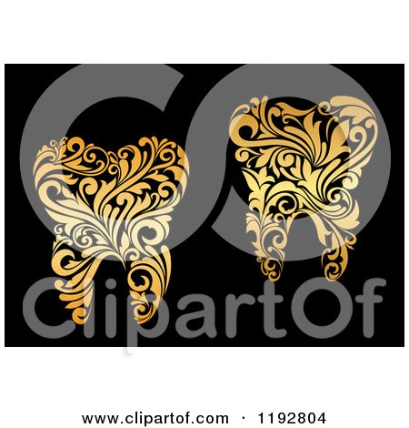 Clipart of Golden Floral Swirl Teeth on Black - Royalty Free Vector Illustration by Vector Tradition SM