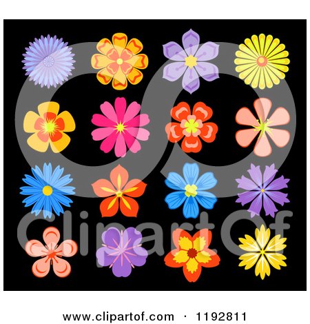 Clipart of Colorful Flowers on Black 2 - Royalty Free Vector Illustration by Vector Tradition SM