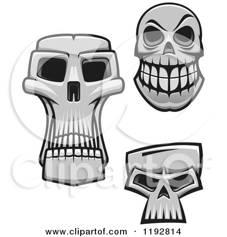 Clipart of Grayscale Monster Skulls - Royalty Free Vector Illustration by Vector Tradition SM