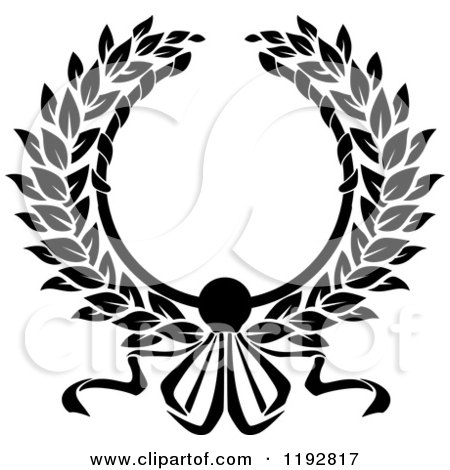 Clipart of a Black and White Laurel Wreath with a Bow and Ribbons 4 - Royalty Free Vector Illustration by Vector Tradition SM