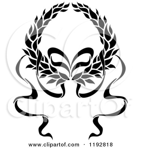 Clipart of a Black and White Laurel Wreath with a Bow and Ribbons - Royalty Free Vector Illustration by Vector Tradition SM