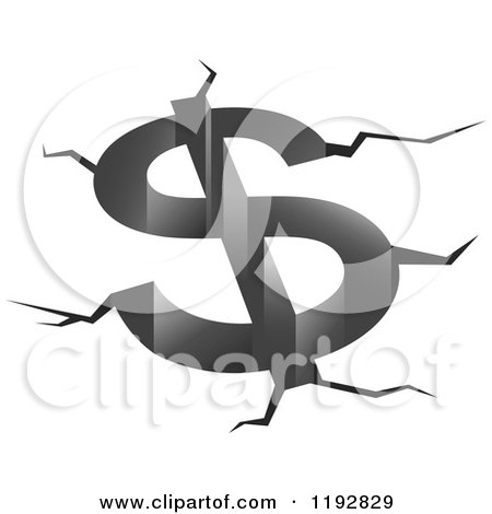 Clipart of a Grayscale Dollar Symbol Debt Fissure and Cracks - Royalty Free Vector Illustration by Vector Tradition SM
