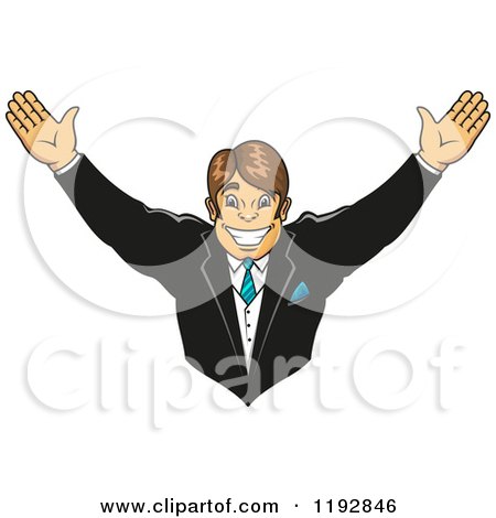 Clipart of a Cheering Happy Groom - Royalty Free Vector Illustration by Vector Tradition SM