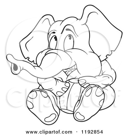 Cartoon of a Black and White Shy Elephant Sitting with a Ball - Royalty Free Vector Clipart by dero