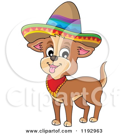 Cartoon of a Happy Mexican Chihuahua Dog Wearing a Sombrero - Royalty Free Vector Clipart by visekart