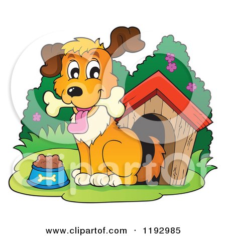 Cartoon of a Brown Dog House with a Bone over the Door - Royalty Free  Vector Clipart by visekart #1193031