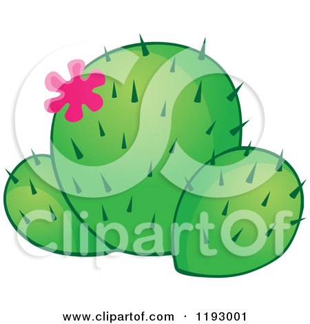 Cartoon of a Green Cacuts Plant with a Pink Flower - Royalty Free Vector Clipart by visekart