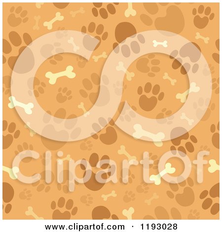 Cartoon of a Seamless Brown Paw Print and Dog Bone Pattern - Royalty Free Vector Clipart by visekart
