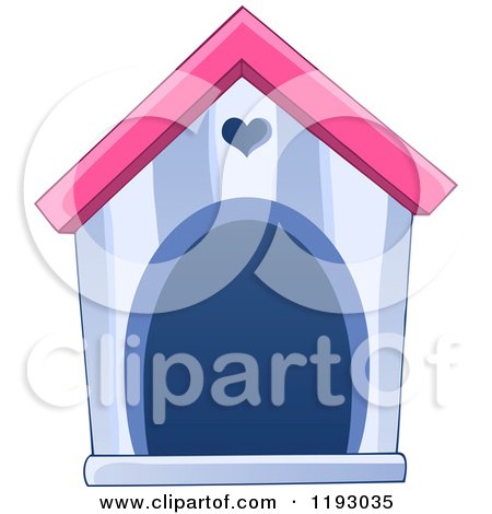 Cartoon of a Purple and Pink Dog House with a Heart over the Door - Royalty Free Vector Clipart by visekart