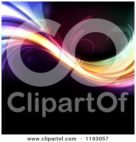 Clipart of a Colorful Wave with Swirls on Black - Royalty Free Vector Illustration by TA Images