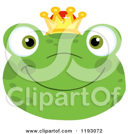 Cartoon of a Smiling Happy Frog Face with a Crown - Royalty Free Vector Clipart by Hit Toon