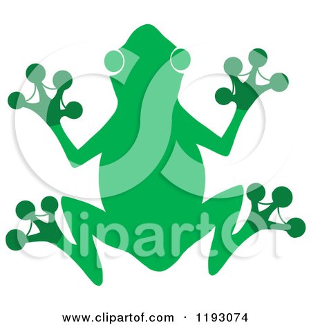 Cartoon of a Green Silhouetted Frog with Darker Feet - Royalty Free Vector Clipart by Hit Toon