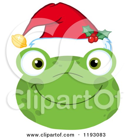 Cartoon of a Smiling Happy Christmas Frog Face with a Santa Hat - Royalty Free Vector Clipart by Hit Toon