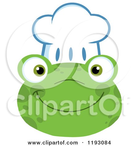 Cartoon of a Smiling Happy Frog Face with a Chef Hat - Royalty Free Vector Clipart by Hit Toon
