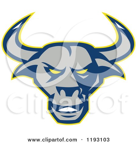 Clipart of a Blue Gray and Yellow Texas Longhorn Bull Head - Royalty Free Vector Illustration by patrimonio