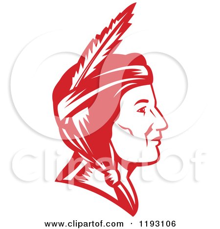 Clipart of a Retro Profiled Native American Indian Woman Woodcut in Red - Royalty Free Vector Illustration by patrimonio