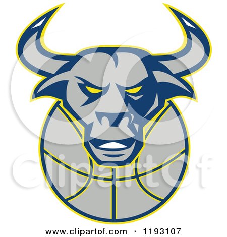 Clipart of a Texas Longhorn Bull over a Basketball - Royalty Free Vector Illustration by patrimonio