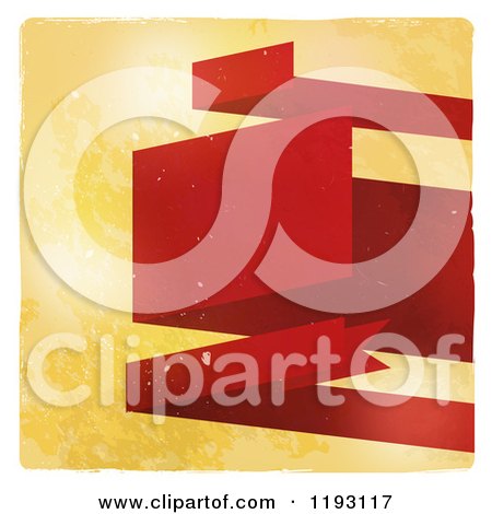Clipart of Red Paper Banners over Distressed Yellow, with White Borders - Royalty Free Vector Illustration by elaineitalia