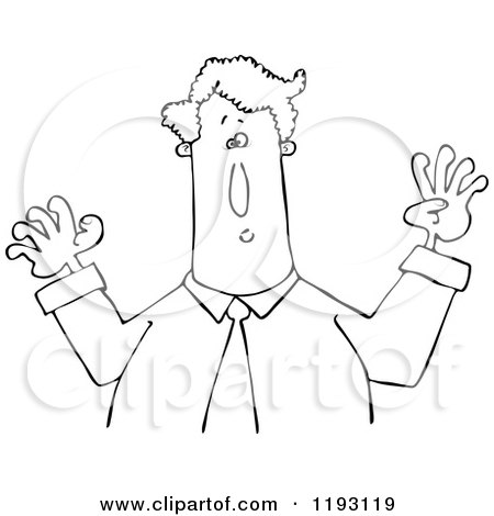 Cartoon of an Outlined Businessman Holding His Arms up - Royalty Free Vector Clipart by djart
